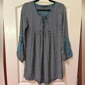 ANTHROPOLOGIE THML Embroidered Tunic Top Dress Black White Women’s Size Medium